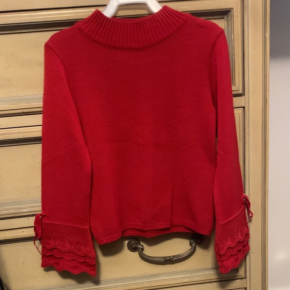 Cozy Red Kids Sweater with Lace Cuffs